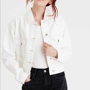 AE Cropped White Denim Jacket